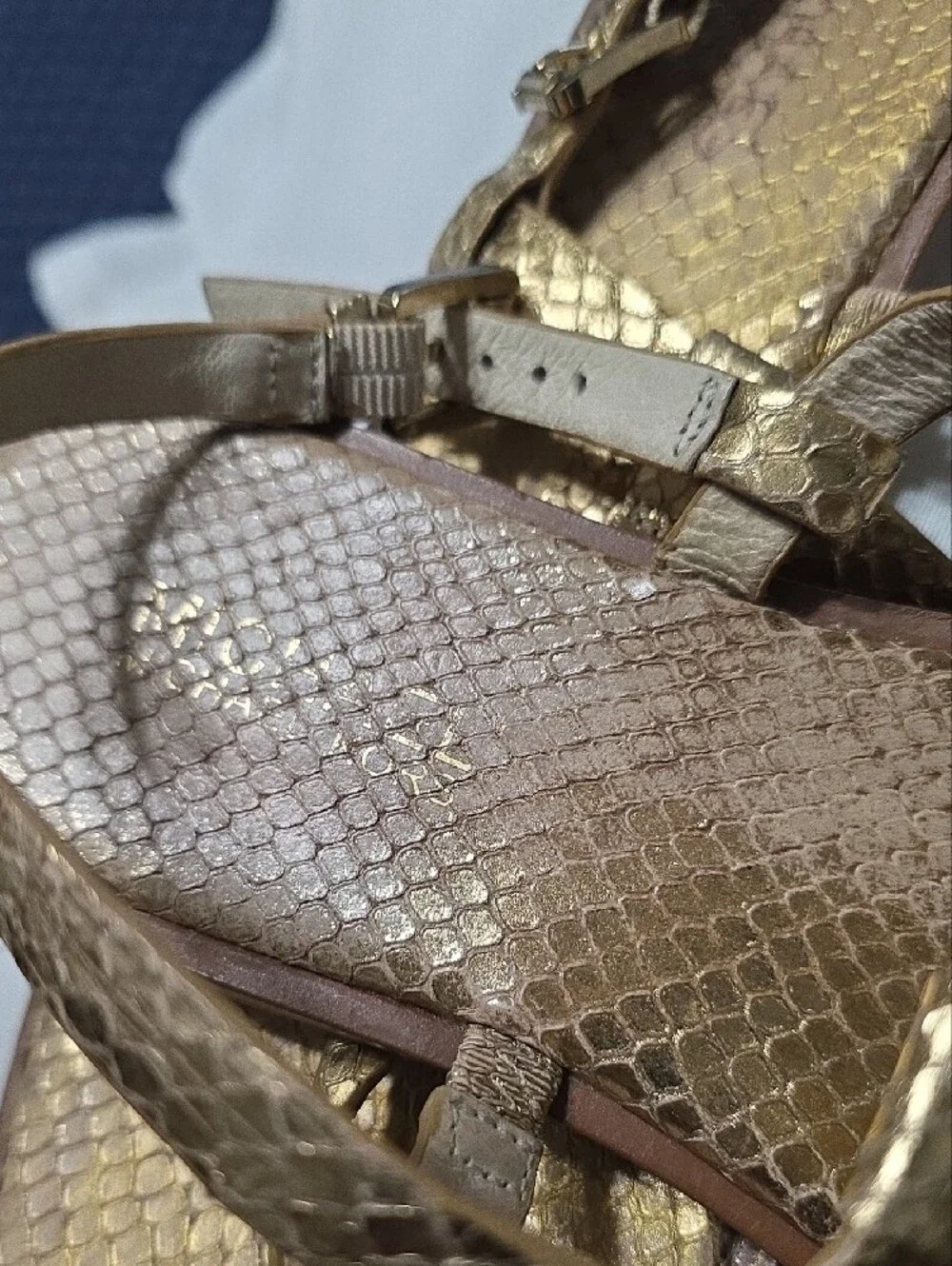 Michael Kors Gold Metallic MK Logo Thong Sandals 10